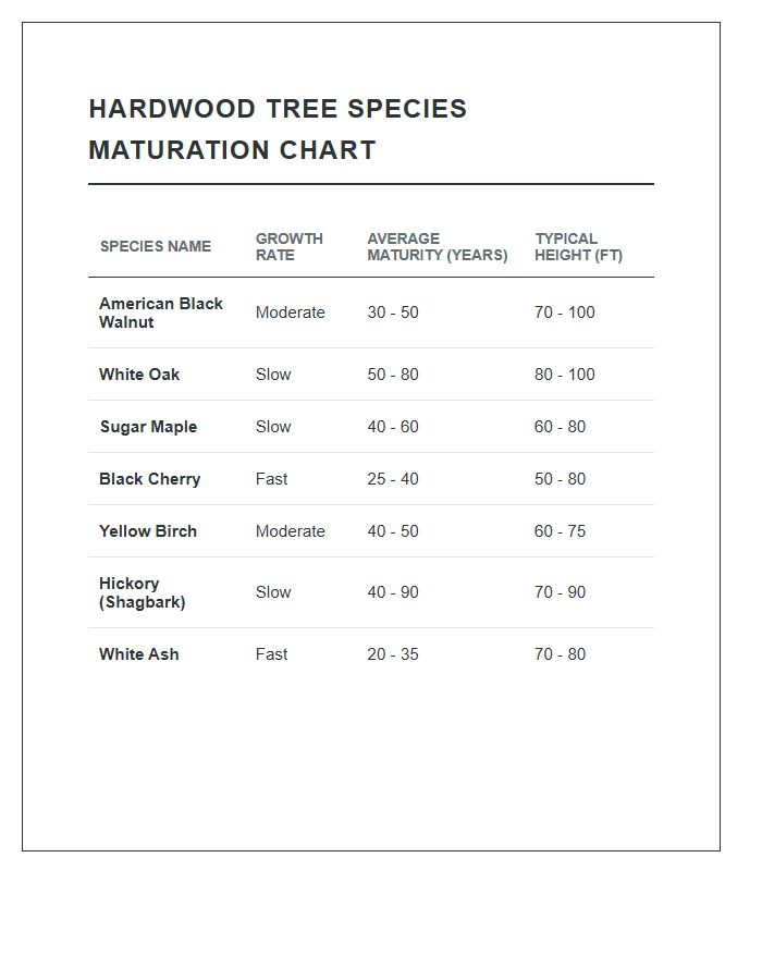 Hardwood Tree Species Maturation Printable Chart