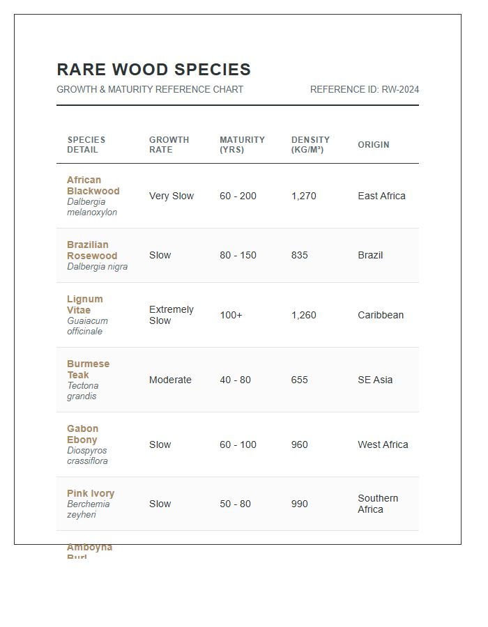 Rare Wood Tree Species Growth Printable Chart