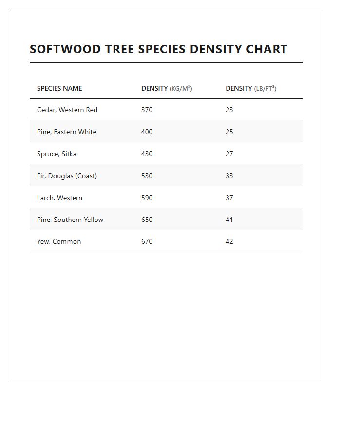 Softwood Tree Species Density Printable Chart