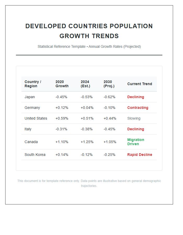 Developed Countries Population Growth Trends Printable Chart