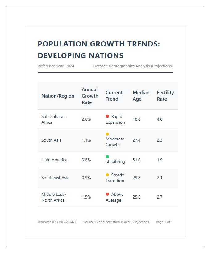 Developing Nations Population Growth Trends Printable Chart