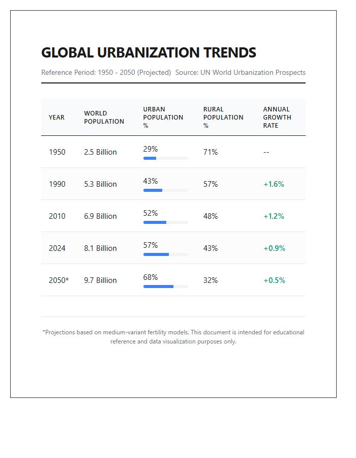 Global Urbanization Population Growth Trends Printable Chart