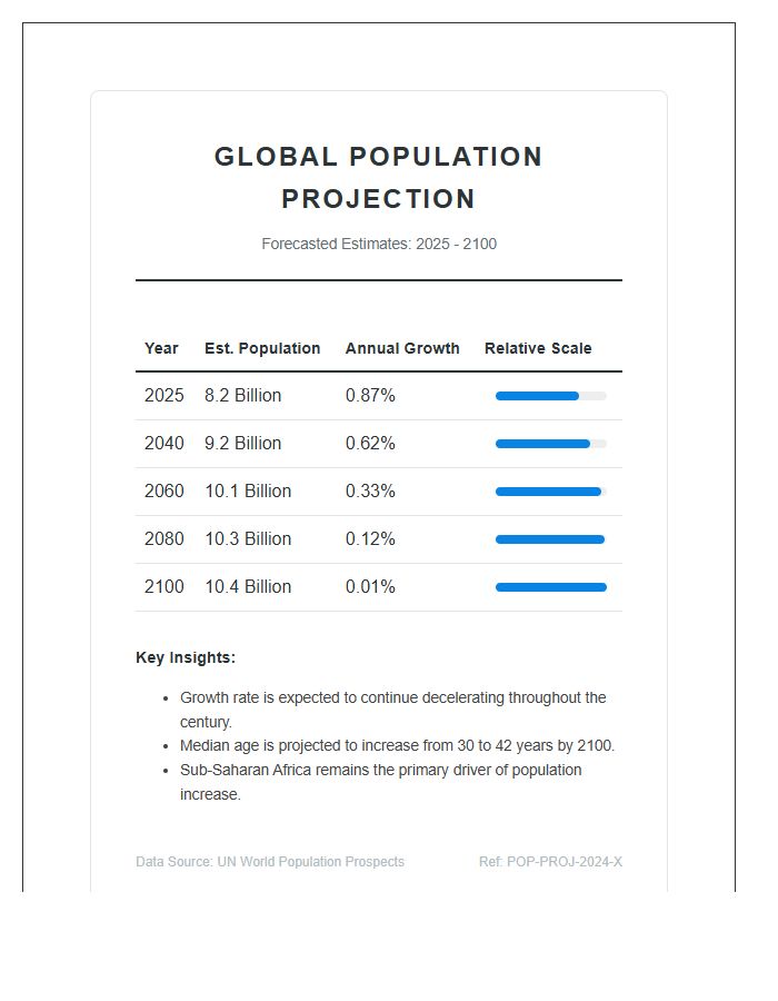 Projected Global Population Growth Trends Printable Chart