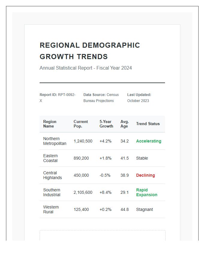 Regional Demographic Population Growth Trends Printable Chart