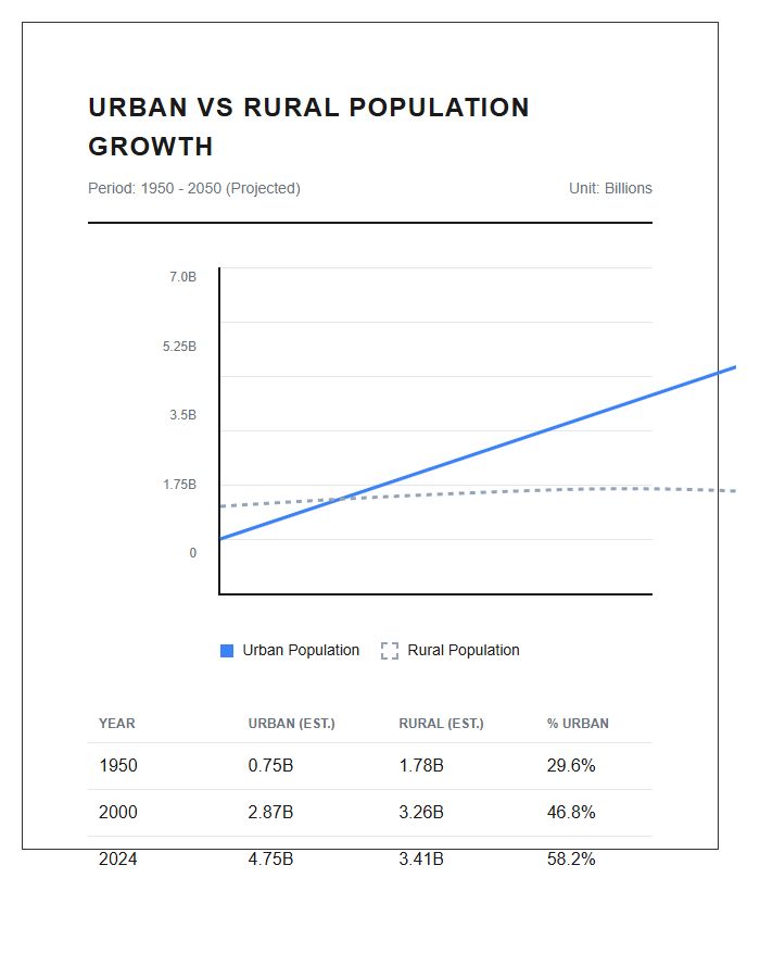 Urban Versus Rural Population Growth Trends Printable Chart