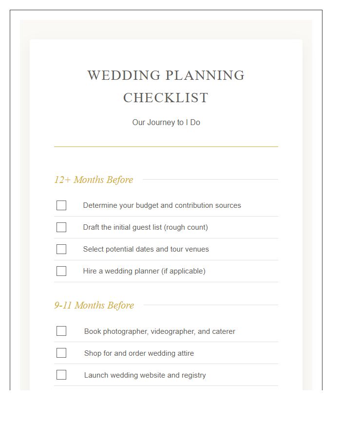 Essential Wedding Planning Checklist Printable Chart