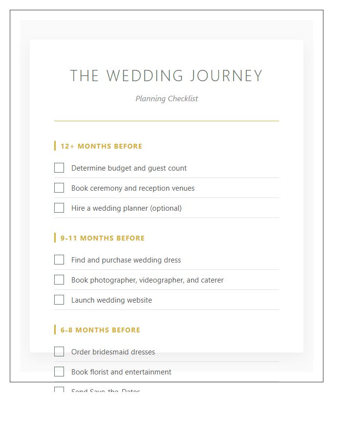 Wedding Planning Checklist Printable Chart For Brides