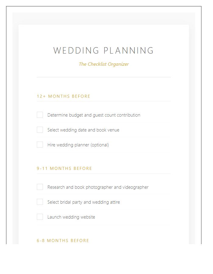 Wedding Planning Checklist Printable Chart Organizer