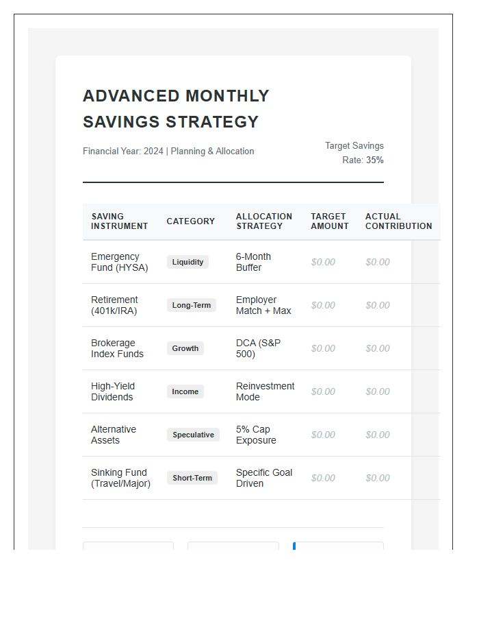 Advanced Monthly Savings Strategy Printable Chart