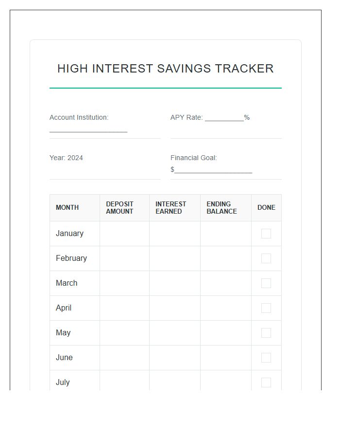 High Interest Monthly Savings Printable Chart