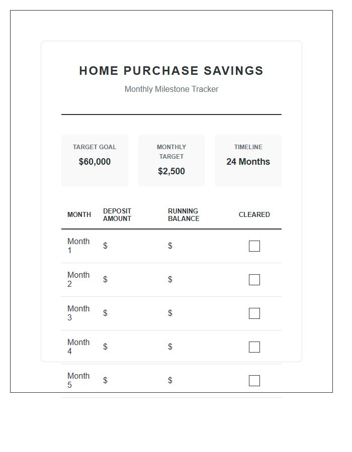 Home Purchase Savings Monthly Printable Chart