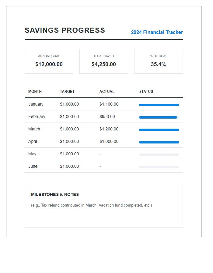 Household Monthly Savings Progress Printable Chart