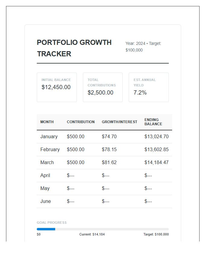Investment Portfolio Savings Growth Printable Chart