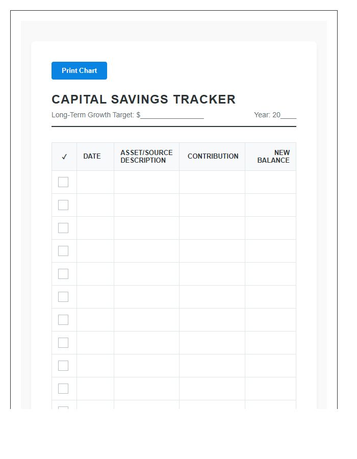 Long Term Capital Savings Printable Chart