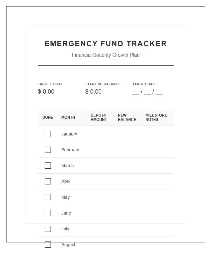 Monthly Emergency Fund Growth Printable Chart