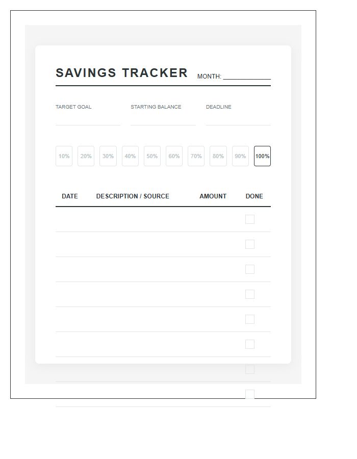 Monthly Savings Goal Tracker Printable Chart