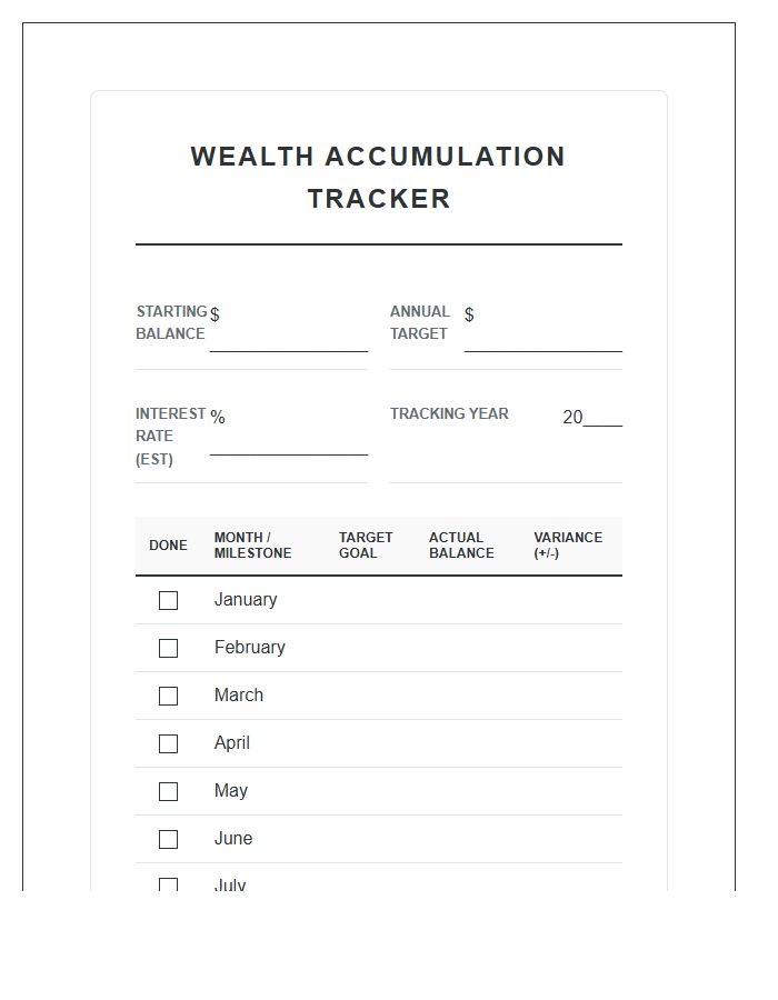 Personal Wealth Accumulation Growth Printable Chart