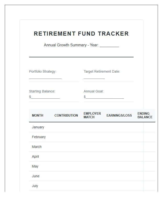 Retirement Fund Monthly Growth Printable Chart