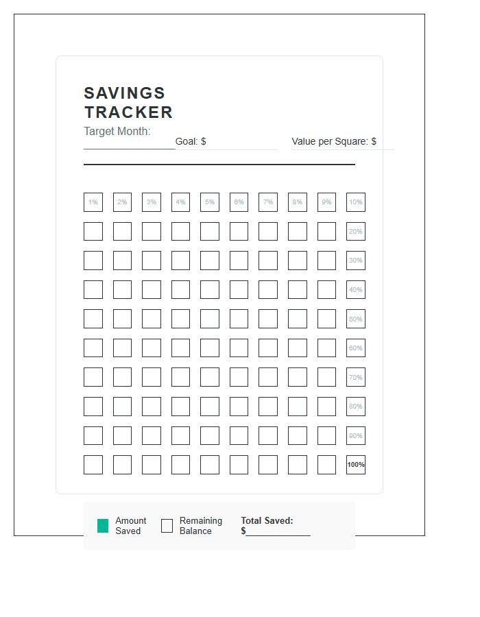 Visual Monthly Savings Target Printable Chart