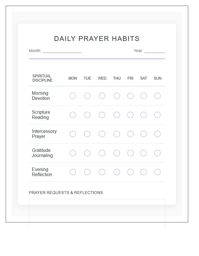 Daily Prayer Habits Printable Chart