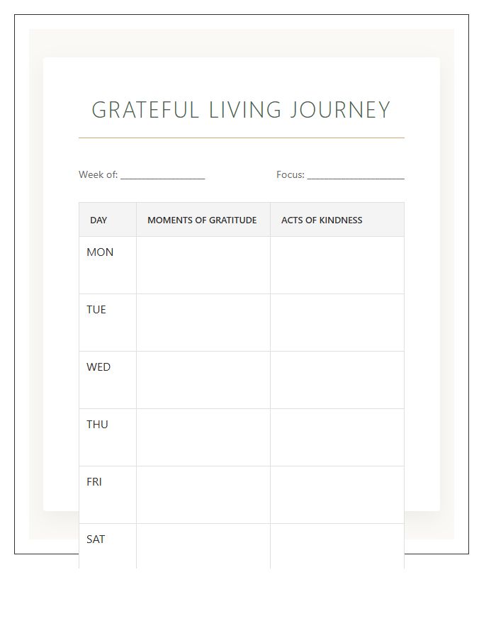 Grateful Living Journey Printable Chart