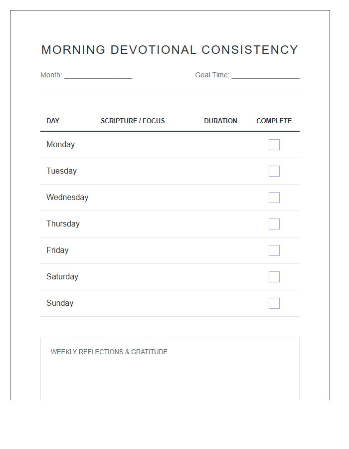 Morning Devotional Consistency Printable Chart