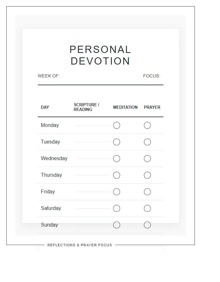 Personal Devotion Habit Printable Chart