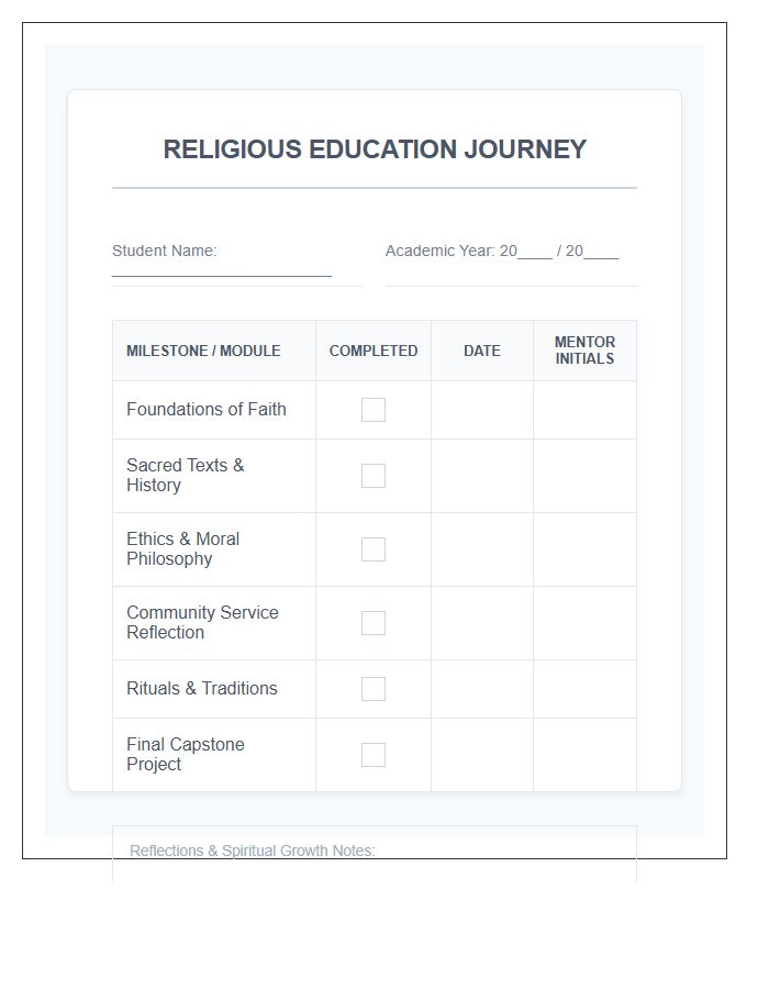 Religious Education Journey Printable Chart