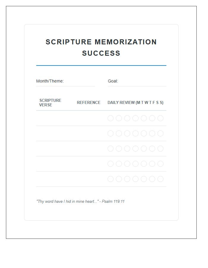 Scripture Memorization Success Printable Chart