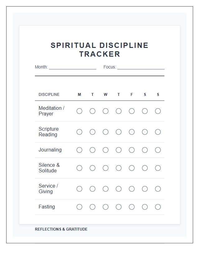 Spiritual Discipline Tracking Printable Chart