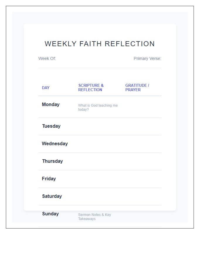Weekly Faith Reflection Printable Chart