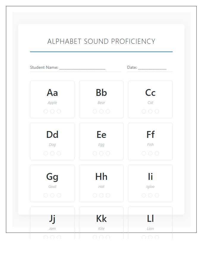 Alphabet Sound Proficiency Printable Chart