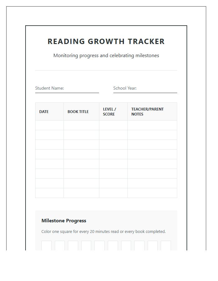 Classroom Reading Growth Printable Chart