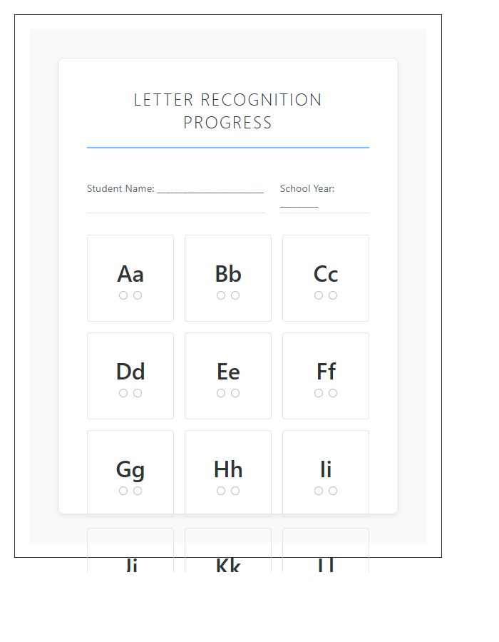 Kindergarten Letter Recognition Printable Chart