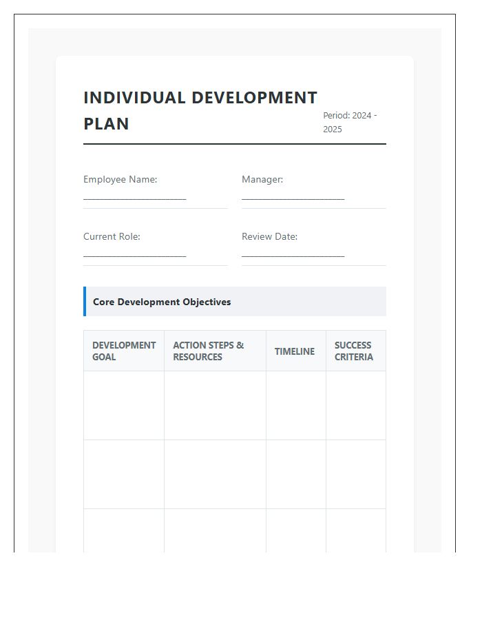 Individual Development Plan Printable Chart