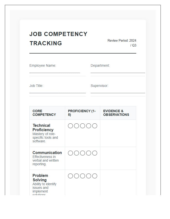 Job Competency Tracking Printable Chart