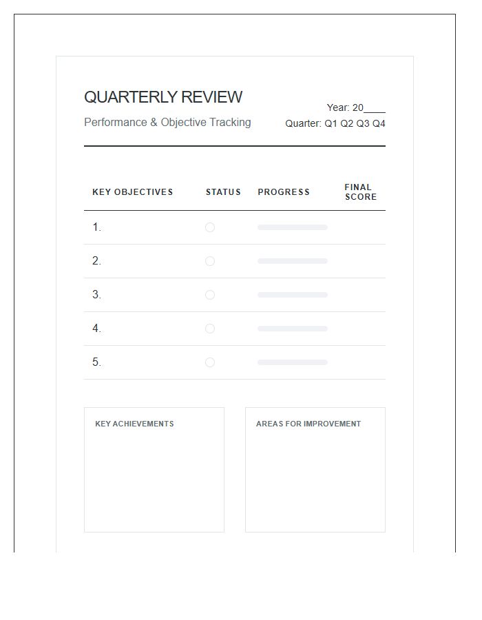 Quarterly Review Progress Printable Chart