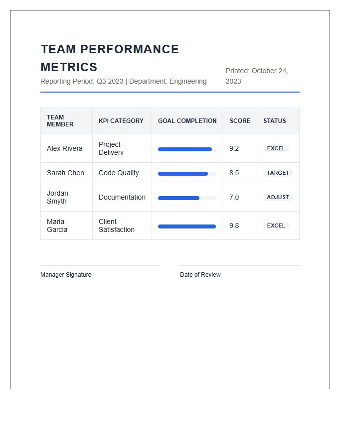 Team Performance Metric Printable Chart