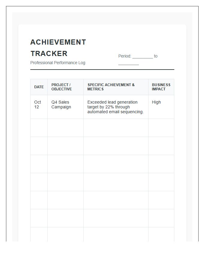 Workplace Achievement Tracking Printable Chart
