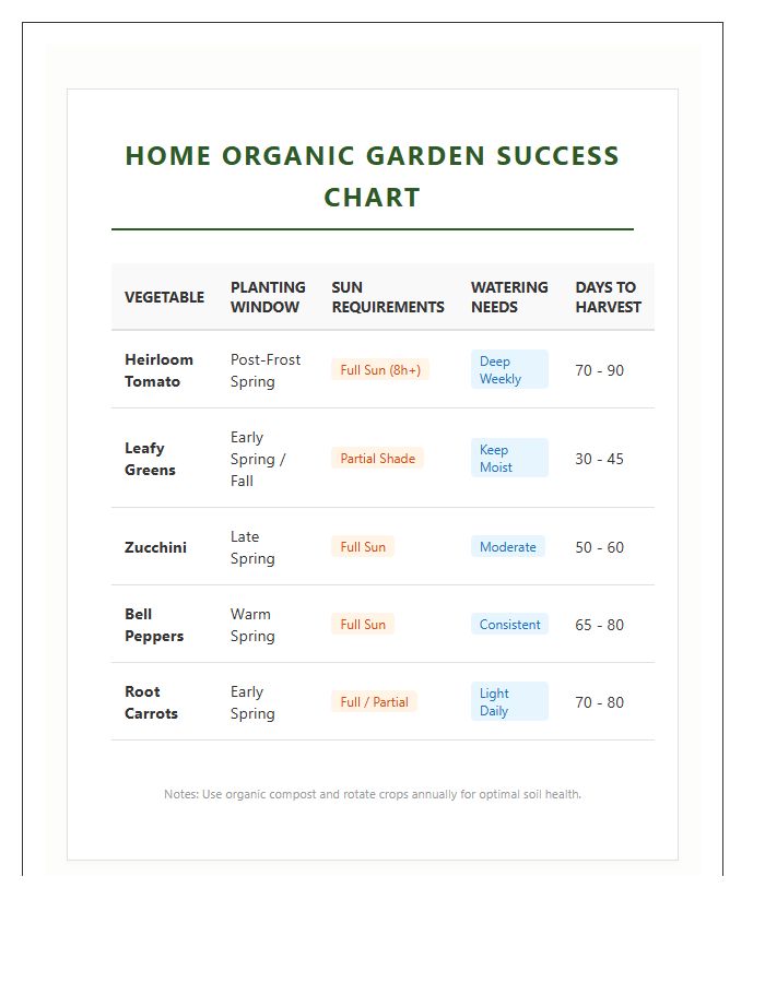 Home Organic Garden Success Printable Chart