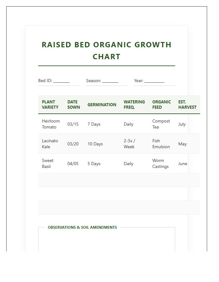Raised Bed Organic Growth Printable Chart