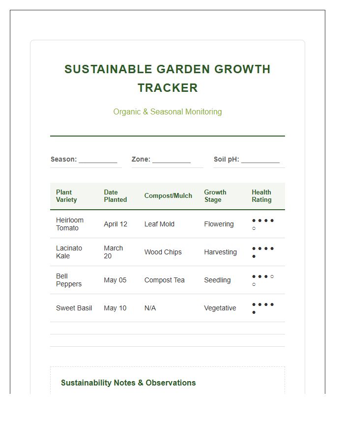 Sustainable Garden Growth Printable Chart