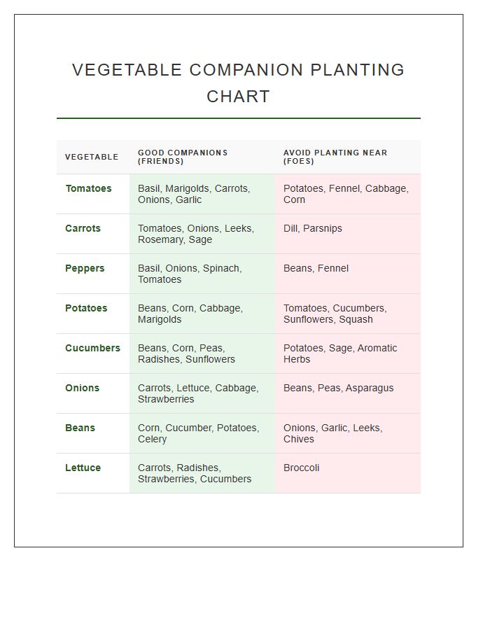 Vegetable Companion Planting Printable Chart
