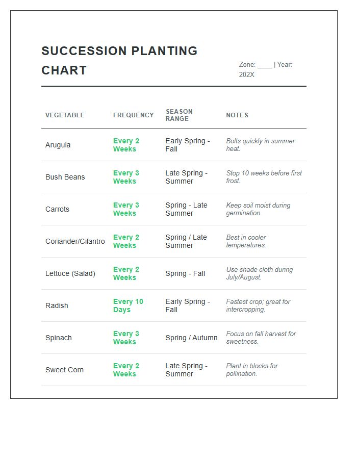 Vegetable Succession Planting Printable Chart