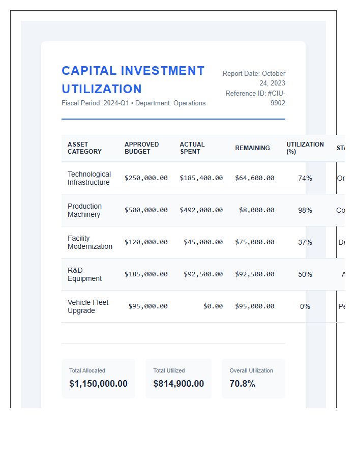 Capital Investment Utilization Printable Chart