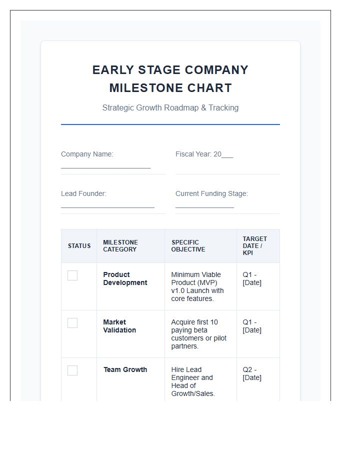 Early Stage Company Milestone Printable Chart