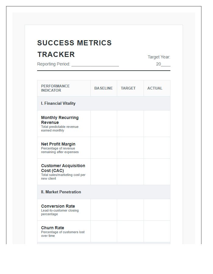 Entrepreneurial Success Metrics Printable Chart