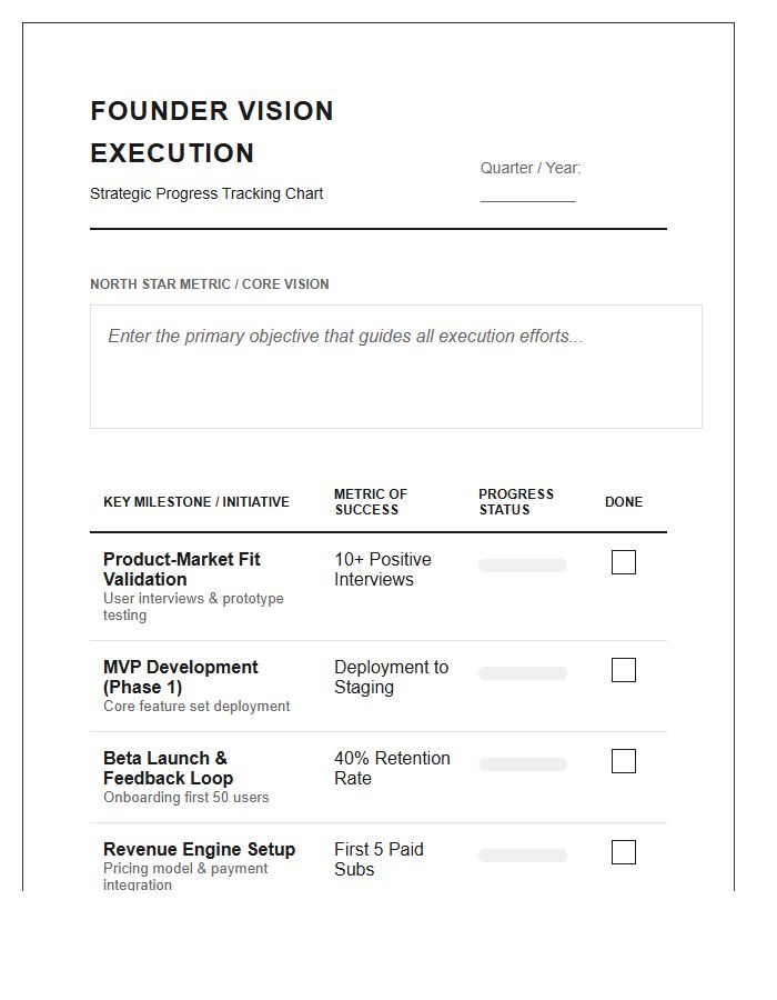 Founder Vision Execution Progress Printable Chart