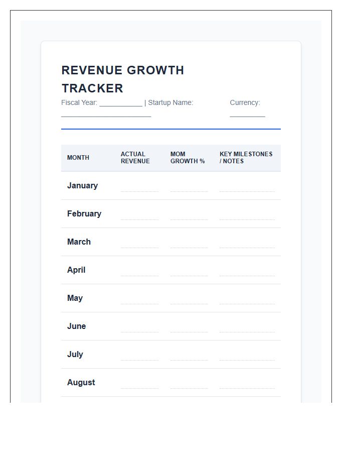 Startup Revenue Growth Tracking Printable Chart