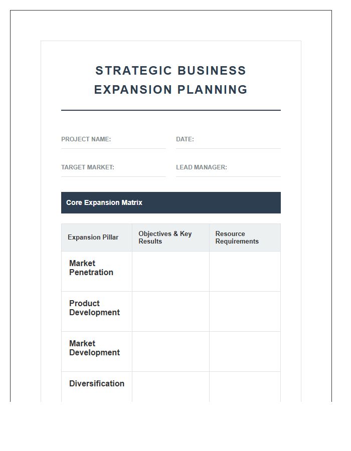Strategic Business Expansion Planning Printable Chart
